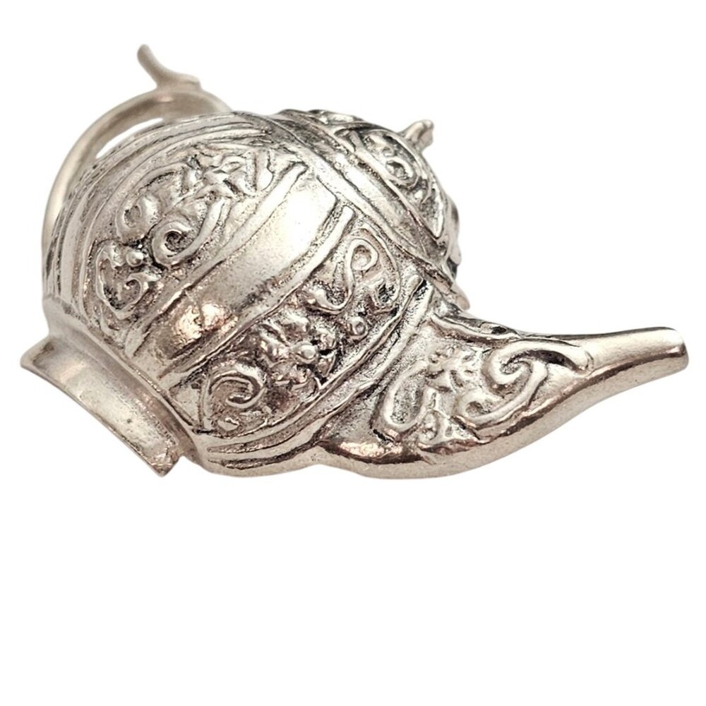 Sterling Silver Repousse Teapot Brooch Scroll Design Pin J379 View 3